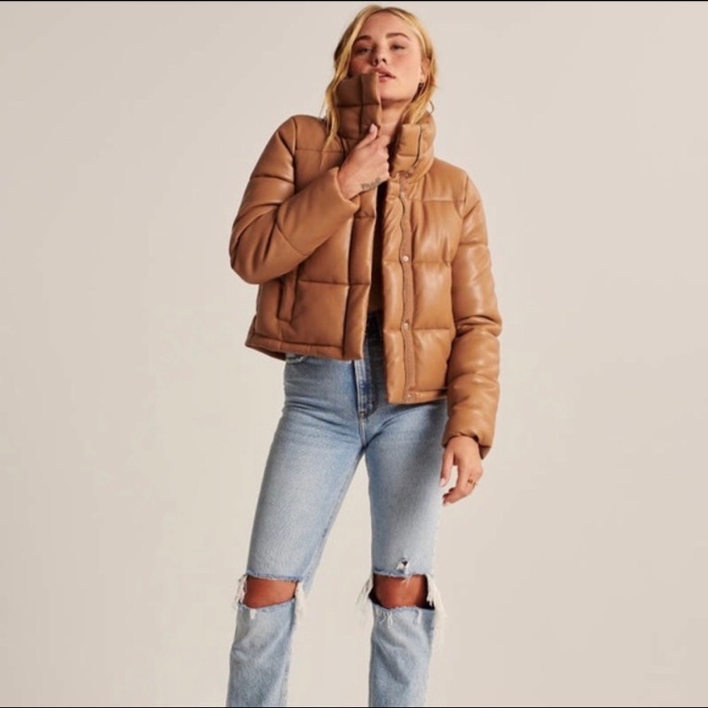 Like New Abercrombie Mini Puffer Jacket- Tan